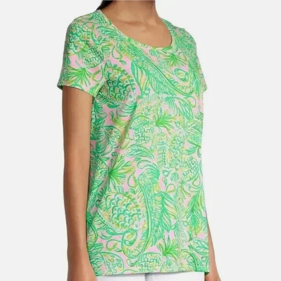 Lilly Pulitzer Etta Scoop Neck Shirt- Mandevilla Baby Fins And Flipper Print - Picture 2 of 10